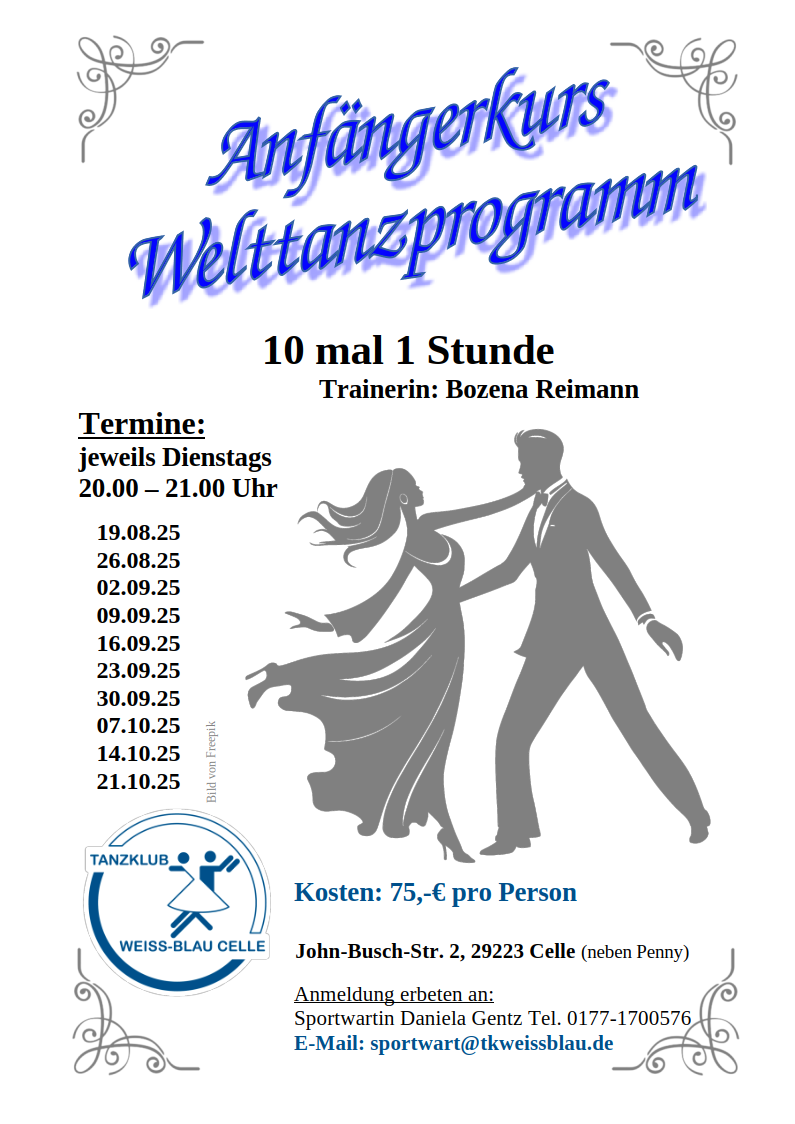 2025 08 19 Welttanzprogramm Anfaenger Kurs Reimann 10x1Std 2