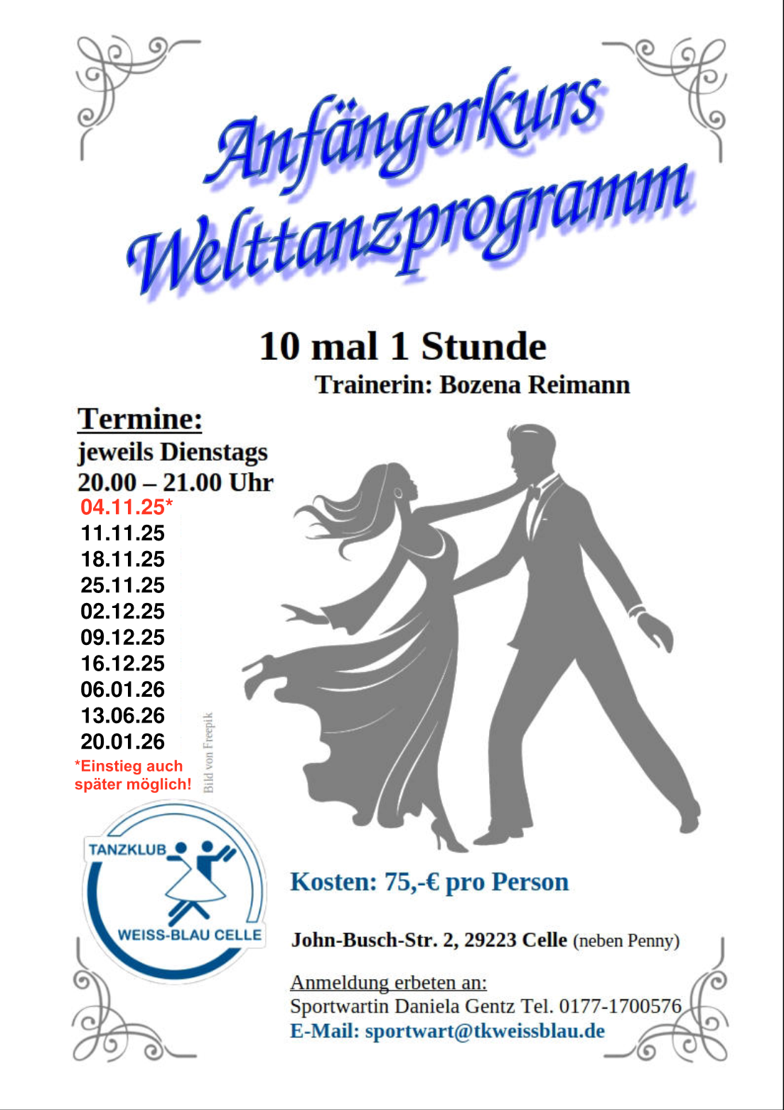 2025 11 04 Welttanzprogramm Anfaenger Kurs Reimann Plakat Page 1